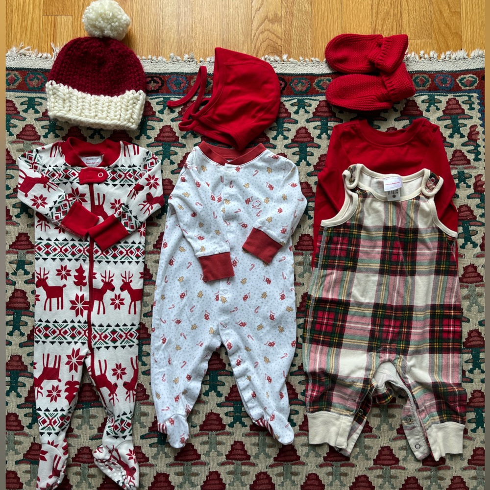 Baby Christmas Outfit Set - Red and White